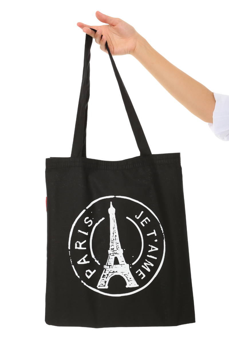 Siyah Bez Çanta Paris Baskılı