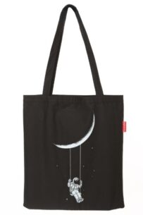 Baghashtag Siyah Bez Çanta  Ayda Sallanan Astronot