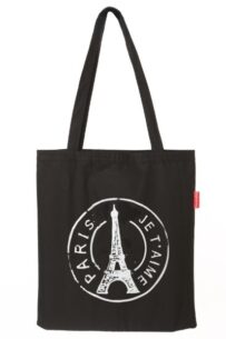 Baghashtag Siyah Bez Çanta Paris Baskılı