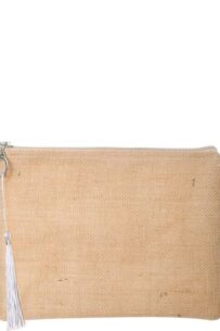 Baghashtag Beyaz Püsküllü Jüt Clutch Bez Çanta