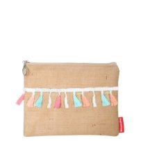 Baghashtag Fosforlu Renkli Pon Pon Püsküllü Jüt Clutch Bez Çanta