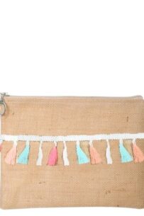 Baghashtag Fosforlu Renkli Pon Pon Püsküllü Jüt Clutch Bez Çanta