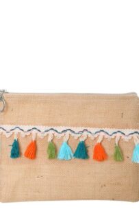 Baghashtag Renkli Pon Pon Püsküllü Jüt Clutch Bez Çanta