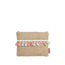 Baghashtag Fosforlu Renkli Pon Pon Püsküllü Jüt Clutch Bez Çanta