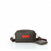 Baghashtag Kahverengi Minimal Desenli Çift Fermuarlı Deri Çanta