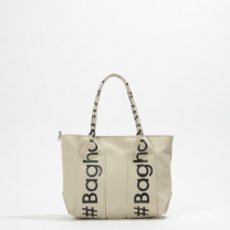 Baghashtag Bej Mini Su Geçirmez Kulp Yazılı Tote Çanta