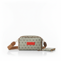 Baghashtag Bej Minimal Desenli Çift Fermuarlı Deri Çanta