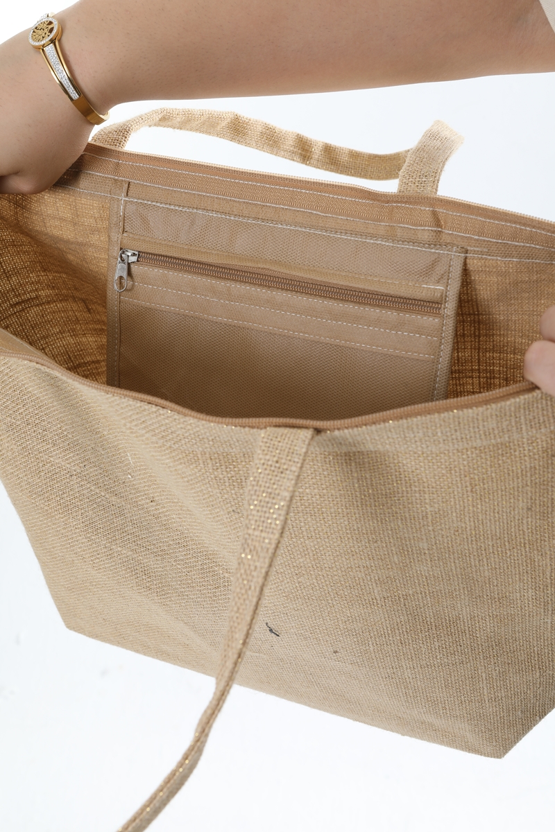 Baghashtag Fermuarlı Simli Jüt Plaj Çantası - Görsel 4