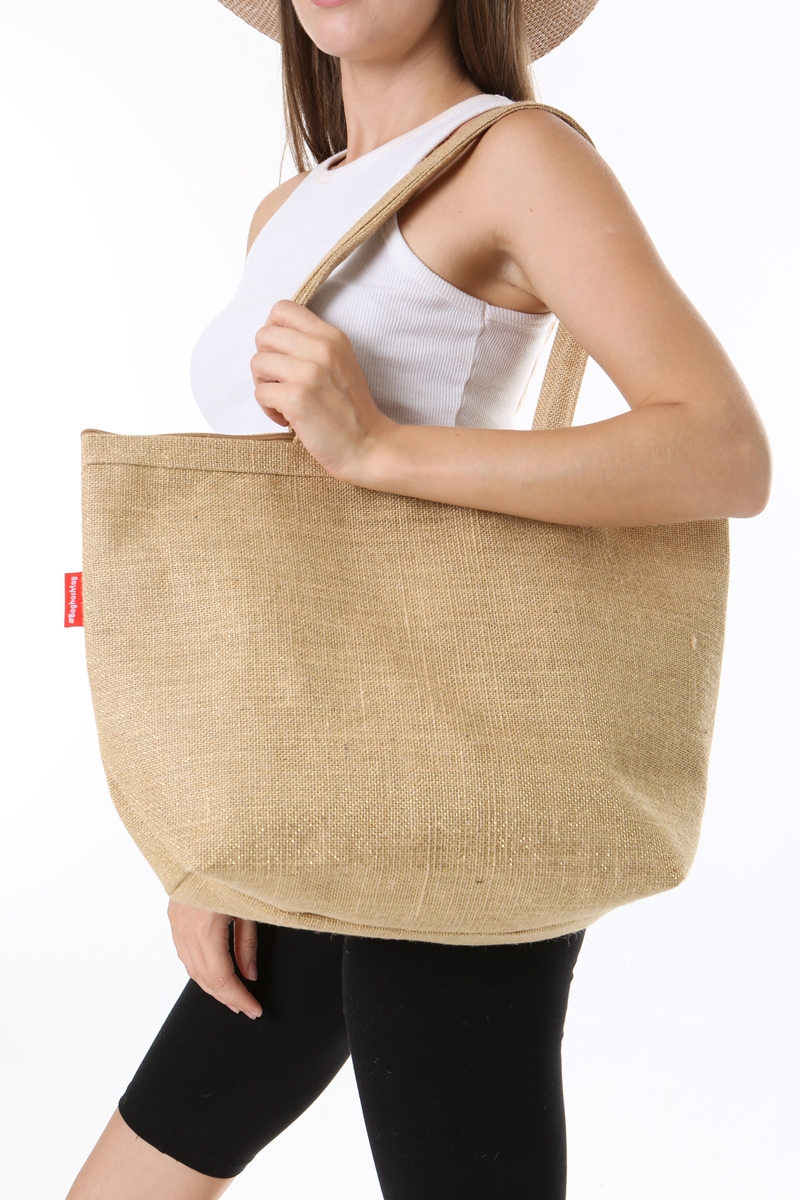 Baghashtag Fermuarlı Simli Jüt Plaj Çantası - Görsel 7