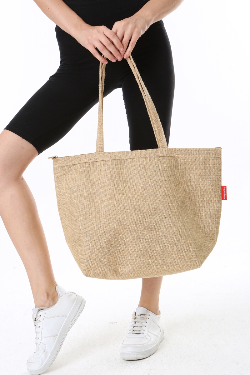 Baghashtag Fermuarlı Simli Jüt Plaj Çantası - Görsel 10