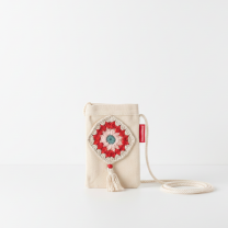 Baghashtag Kırmızı Desen El İşlemeli Kanvas Telefon Çantası