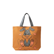 Baghashtag Sevimli Tavşan Baskılı Kahverengi Bez Çanta