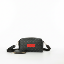 Baghashtag Siyah Minimal Desenli Çift Fermuarlı Deri Çanta