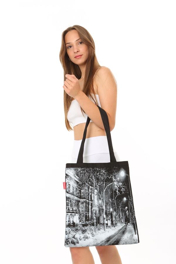 Baghashtag Karlı Sokak Baskılı Siyah Bez Çanta - Görsel 8