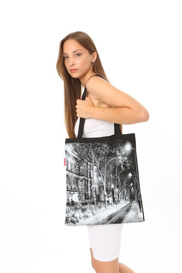 Baghashtag Karlı Sokak Baskılı Siyah Bez Çanta - Görsel 15
