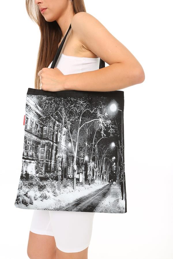 Baghashtag Karlı Sokak Baskılı Siyah Bez Çanta - Görsel 17