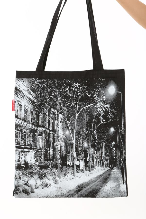 Baghashtag Karlı Sokak Baskılı Siyah Bez Çanta - Görsel 19