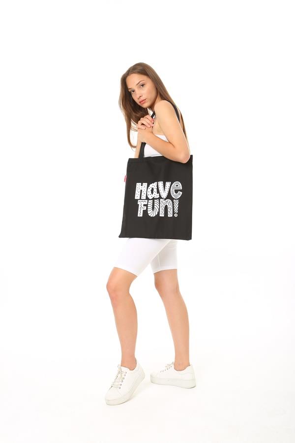 Baghashtag Siyah Bez Çanta Have Fun Baskılı - Görsel 5