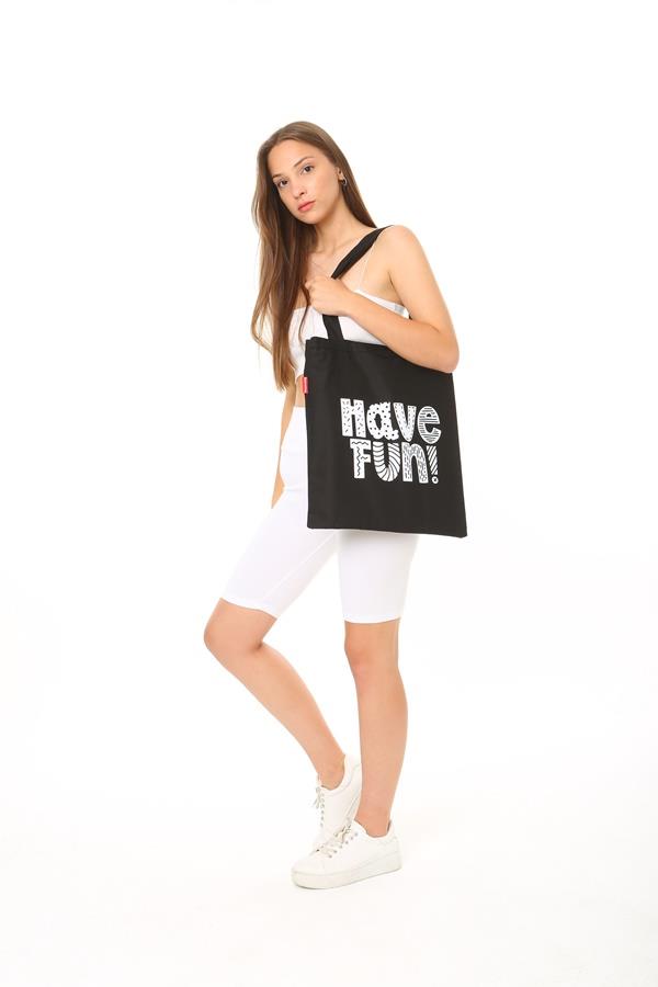 Baghashtag Siyah Bez Çanta Have Fun Baskılı - Görsel 6