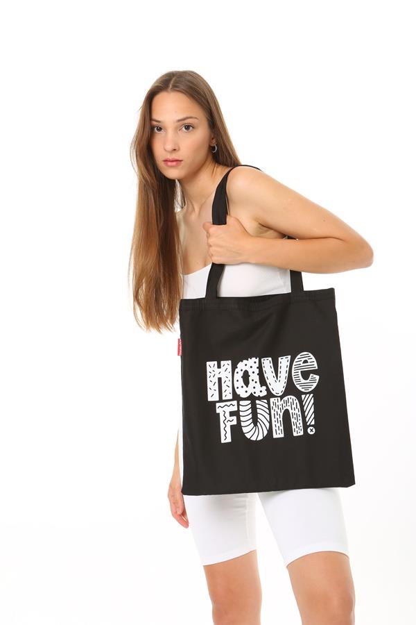Baghashtag Siyah Bez Çanta Have Fun Baskılı - Görsel 9