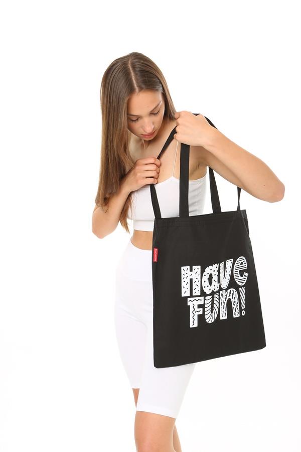 Baghashtag Siyah Bez Çanta Have Fun Baskılı - Görsel 17