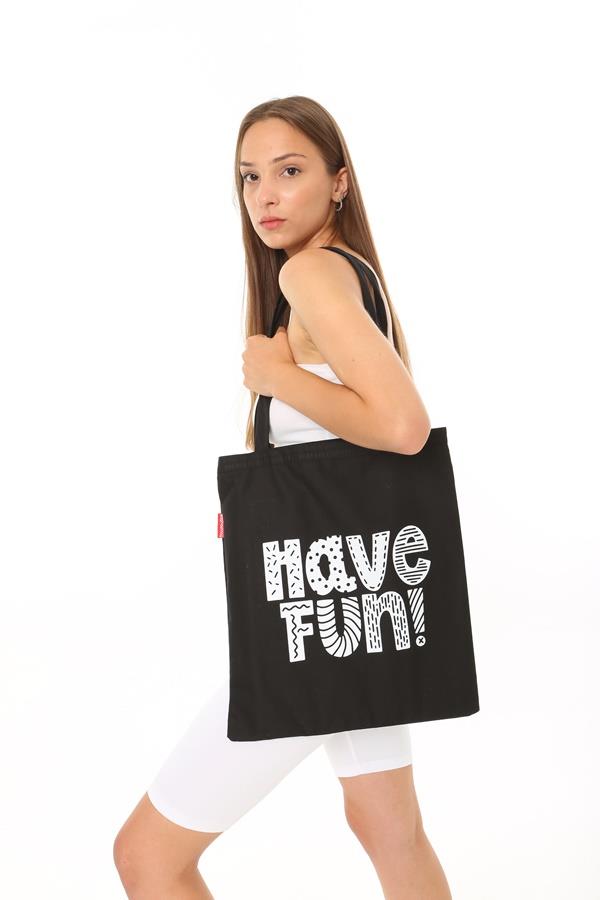 Baghashtag Siyah Bez Çanta Have Fun Baskılı - Görsel 19