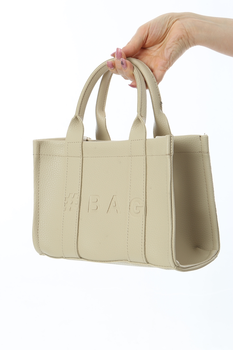 Baghashtag Krem Deri Mini Tote Çanta - Görsel 4