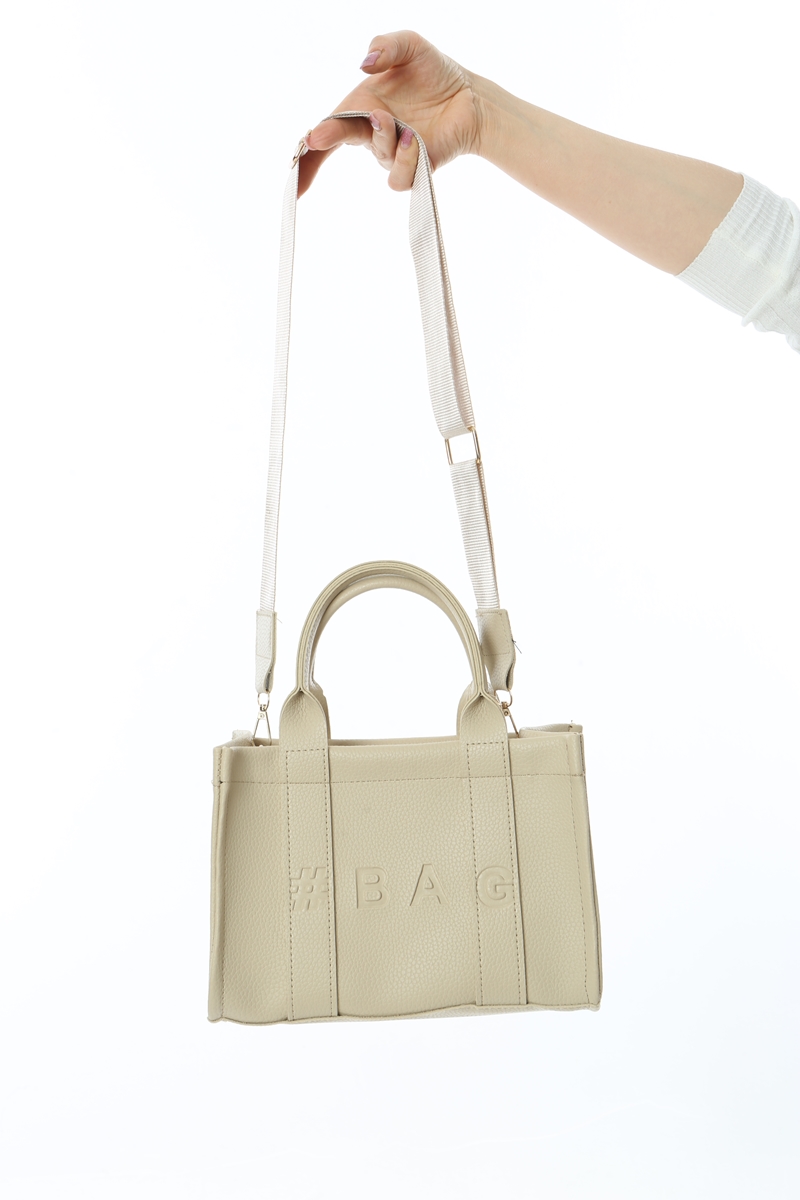 Baghashtag Krem Deri Mini Tote Çanta - Görsel 7