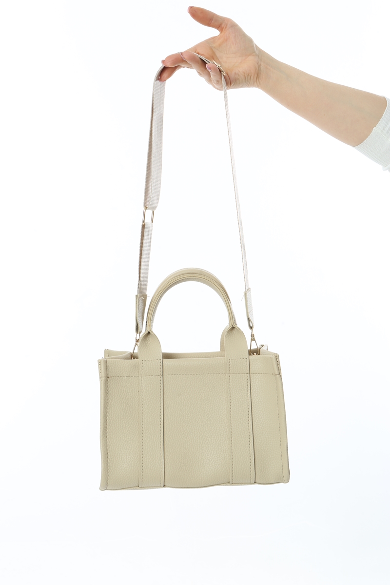 Baghashtag Krem Deri Mini Tote Çanta - Görsel 8