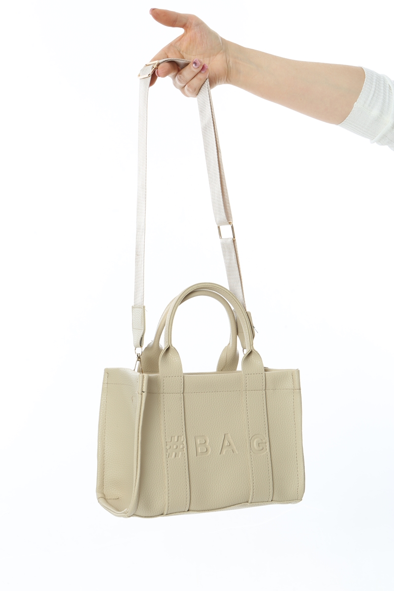Baghashtag Krem Deri Mini Tote Çanta - Görsel 9