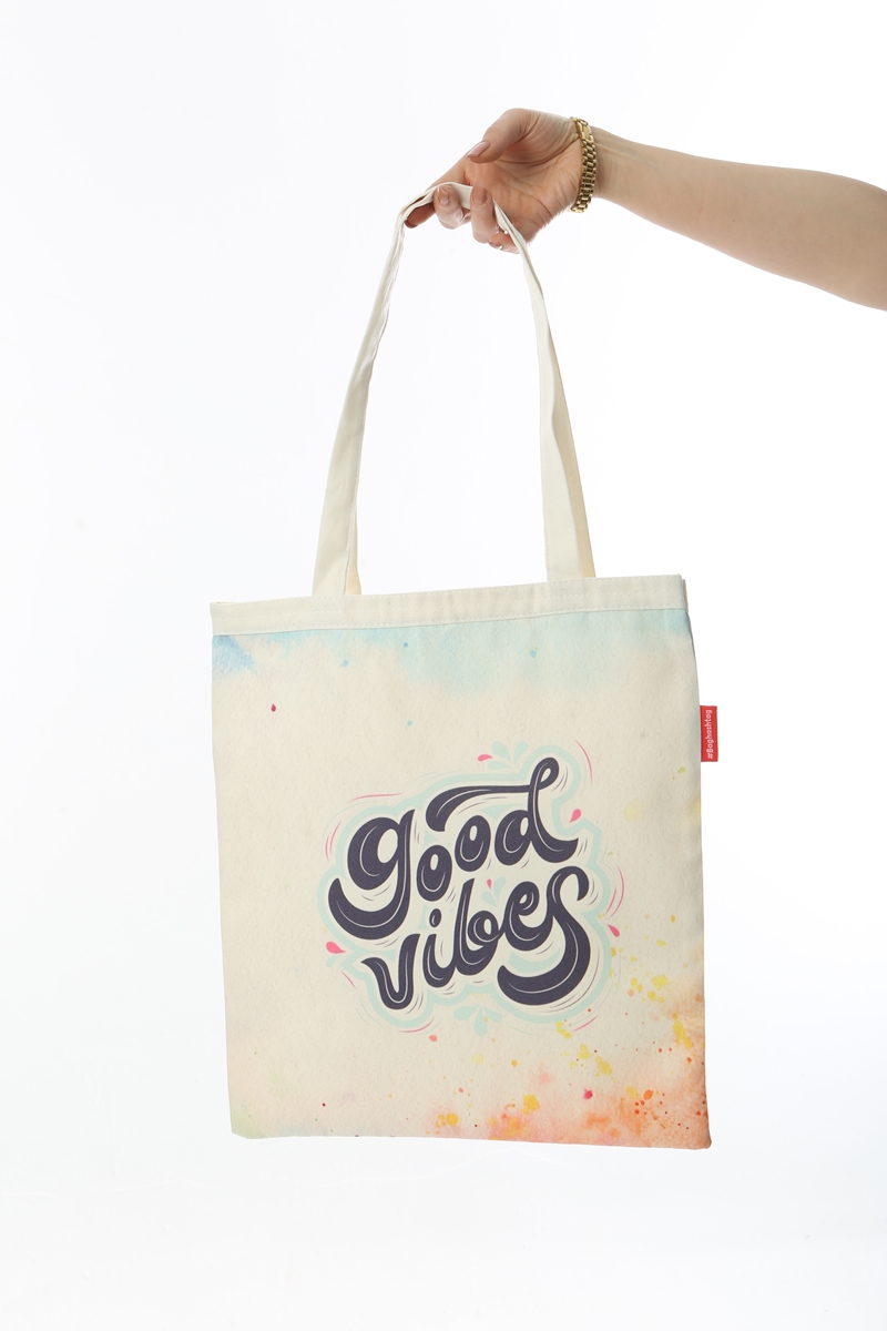 Baghashtag Good Vibes Baskılı Bez Çanta - Görsel 3