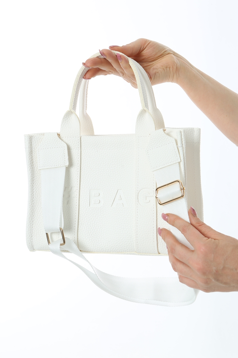 Baghashtag Beyaz Deri Mini Tote Çanta - Görsel 9