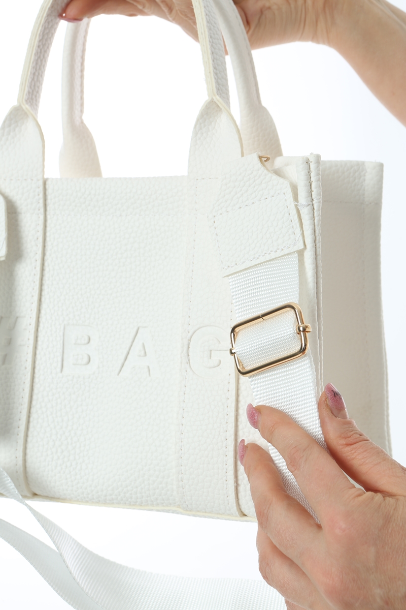 Baghashtag Beyaz Deri Mini Tote Çanta - Görsel 10