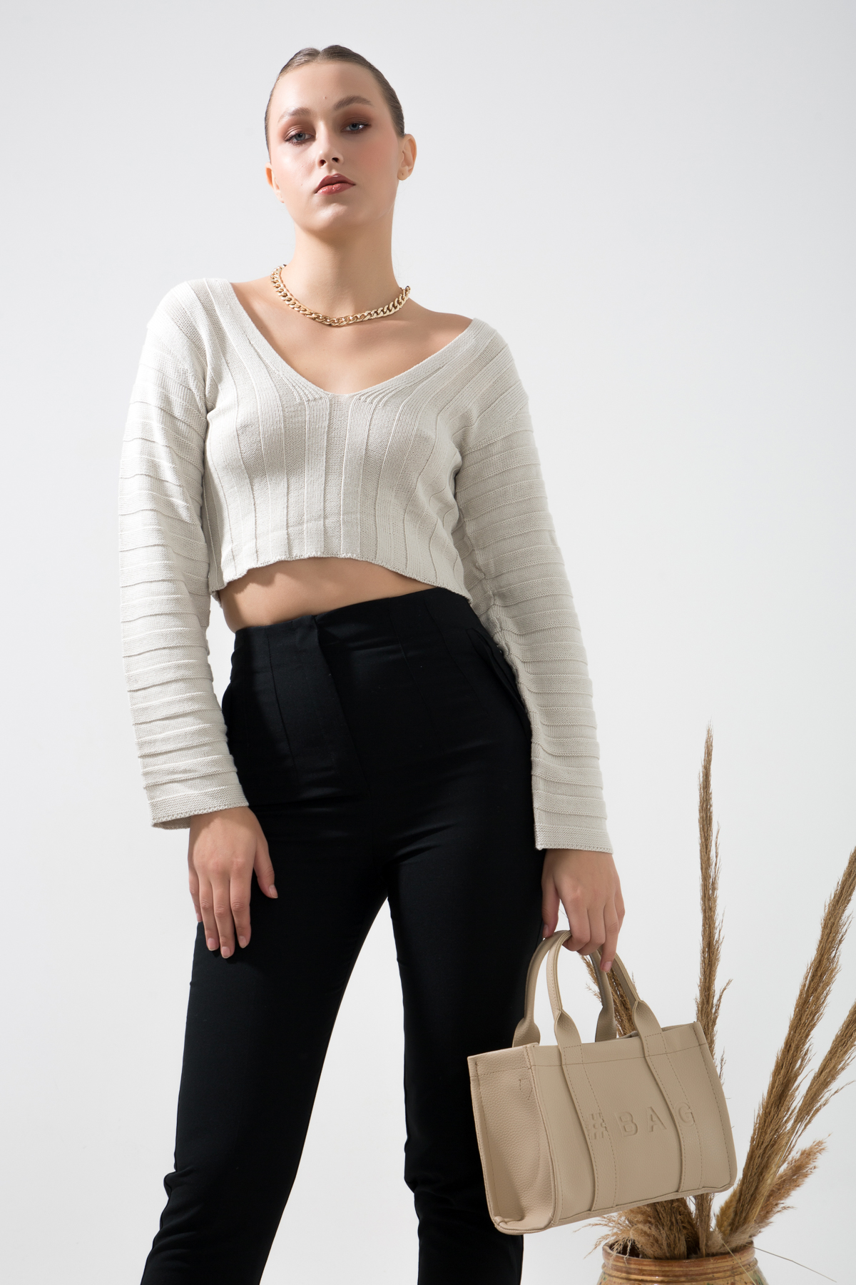 Baghashtag Krem Deri Mini Tote Çanta - Görsel 24