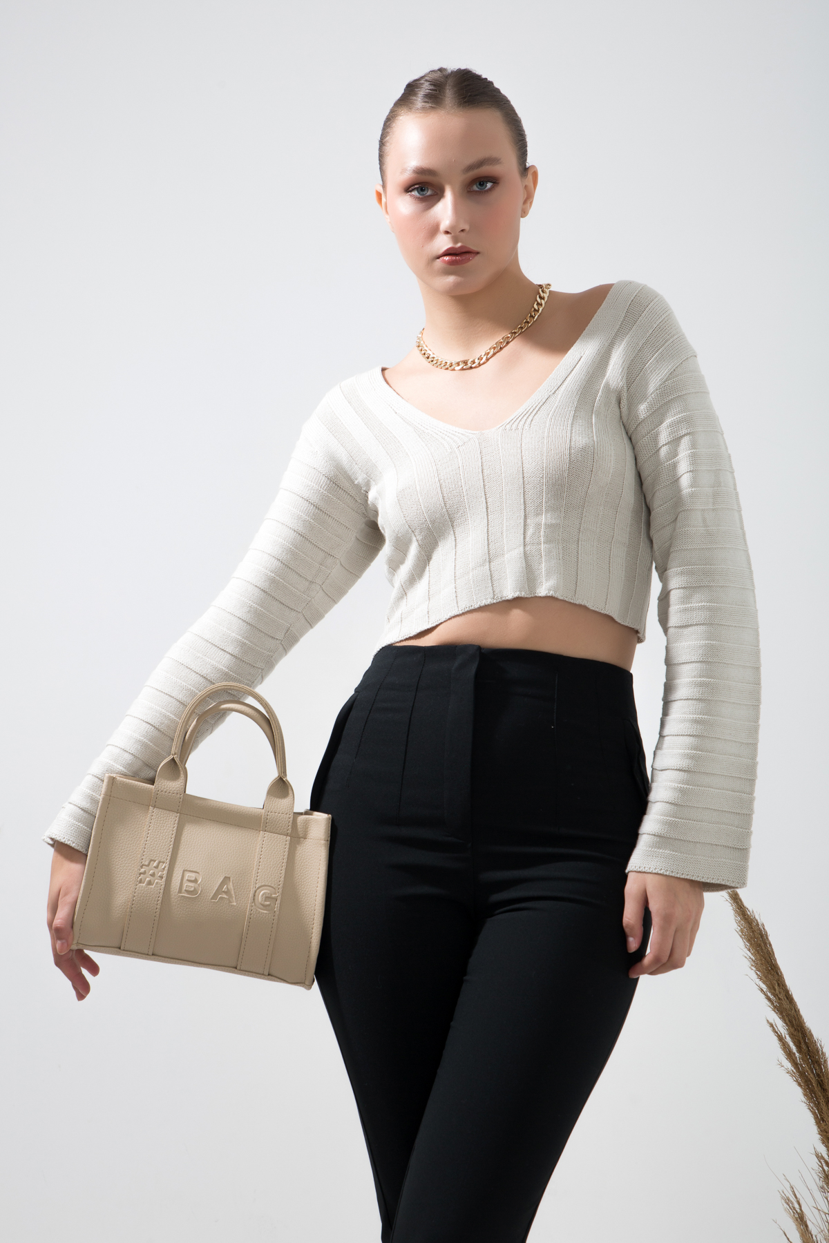 Baghashtag Krem Deri Mini Tote Çanta - Görsel 25