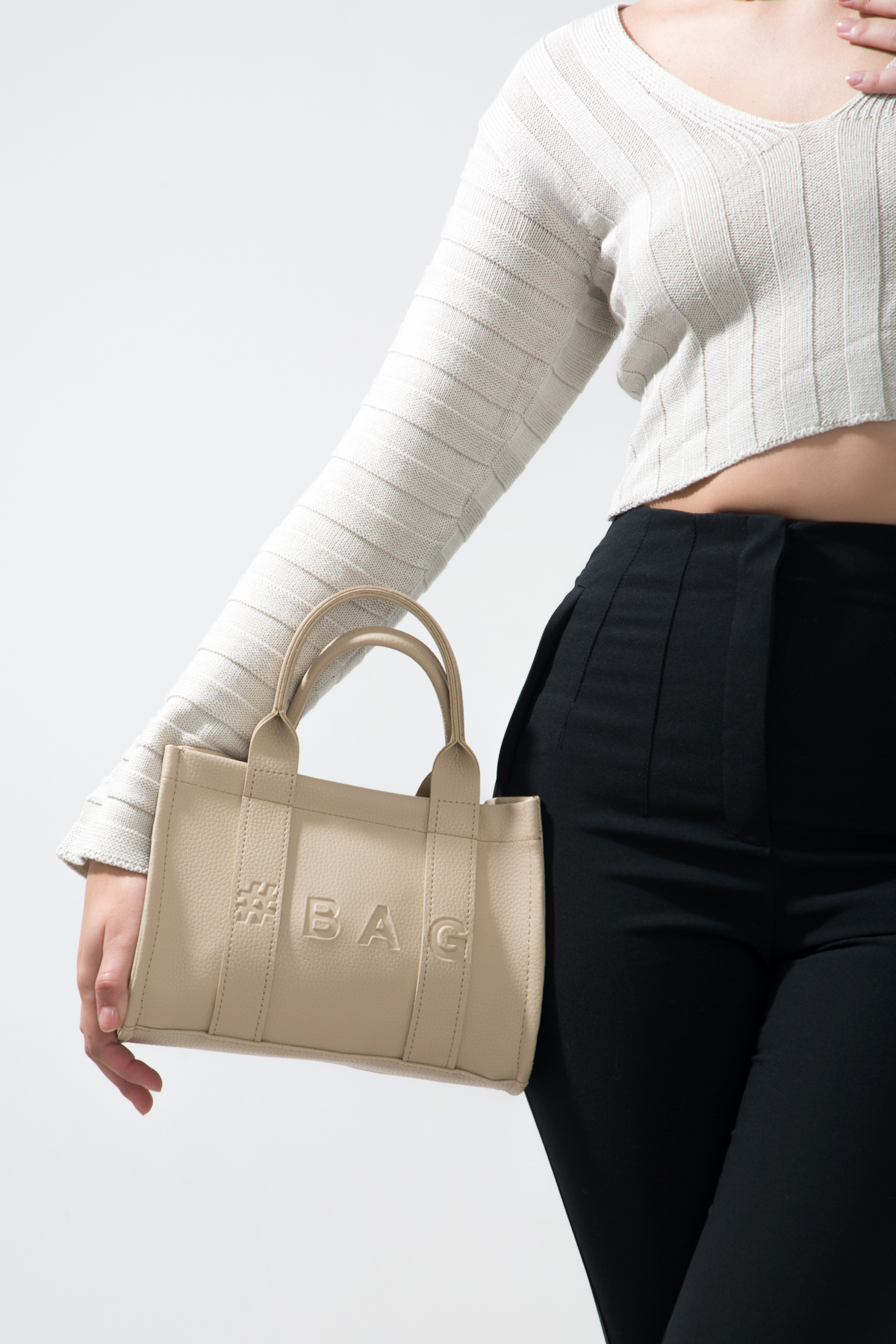 Baghashtag Krem Deri Mini Tote Çanta - Görsel 26