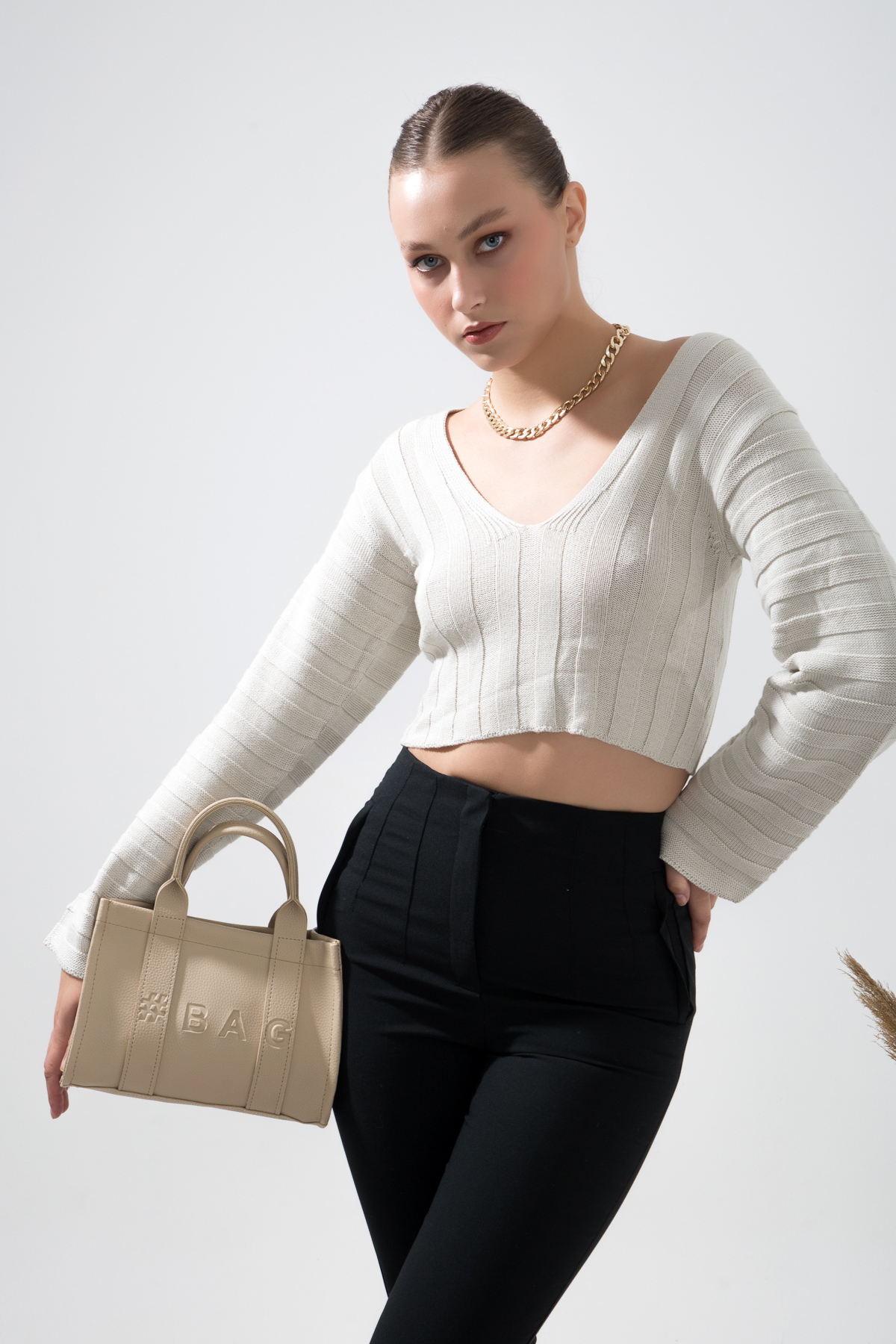 Baghashtag Krem Deri Mini Tote Çanta - Görsel 27