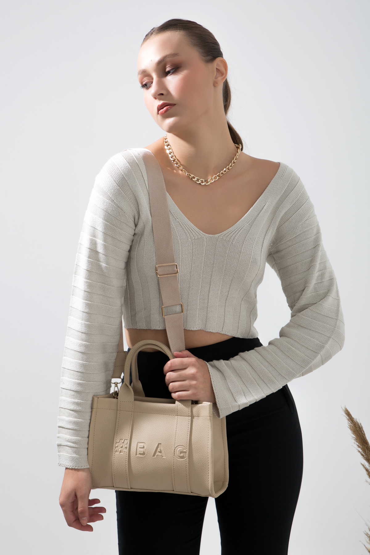 Baghashtag Krem Deri Mini Tote Çanta - Görsel 28
