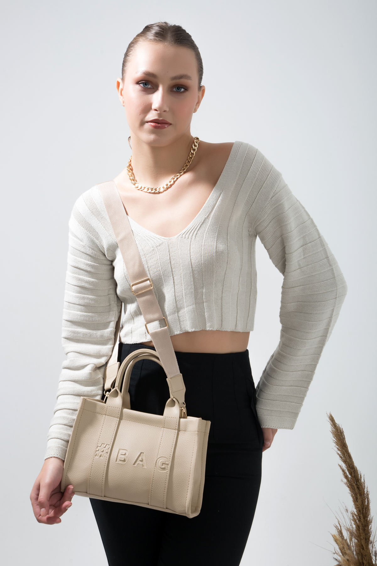Baghashtag Krem Deri Mini Tote Çanta - Görsel 29