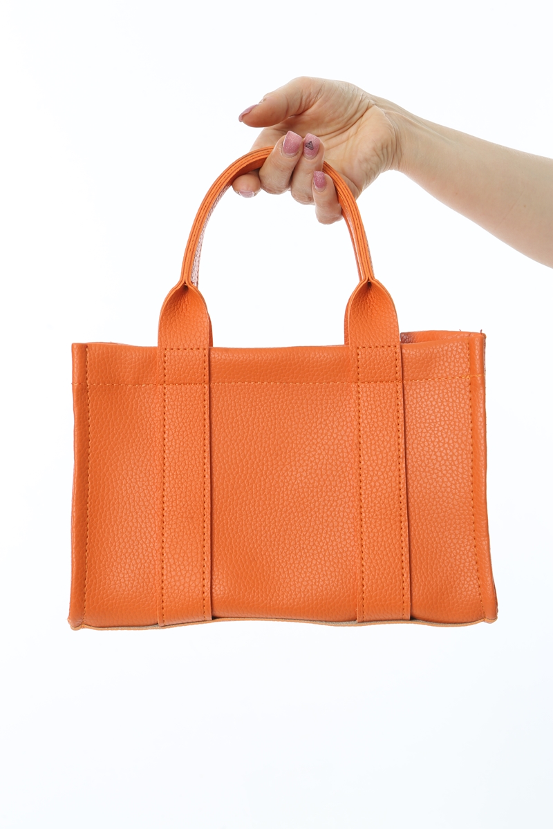 Baghashtag Turuncu Deri Mini Tote Çanta - Görsel 3