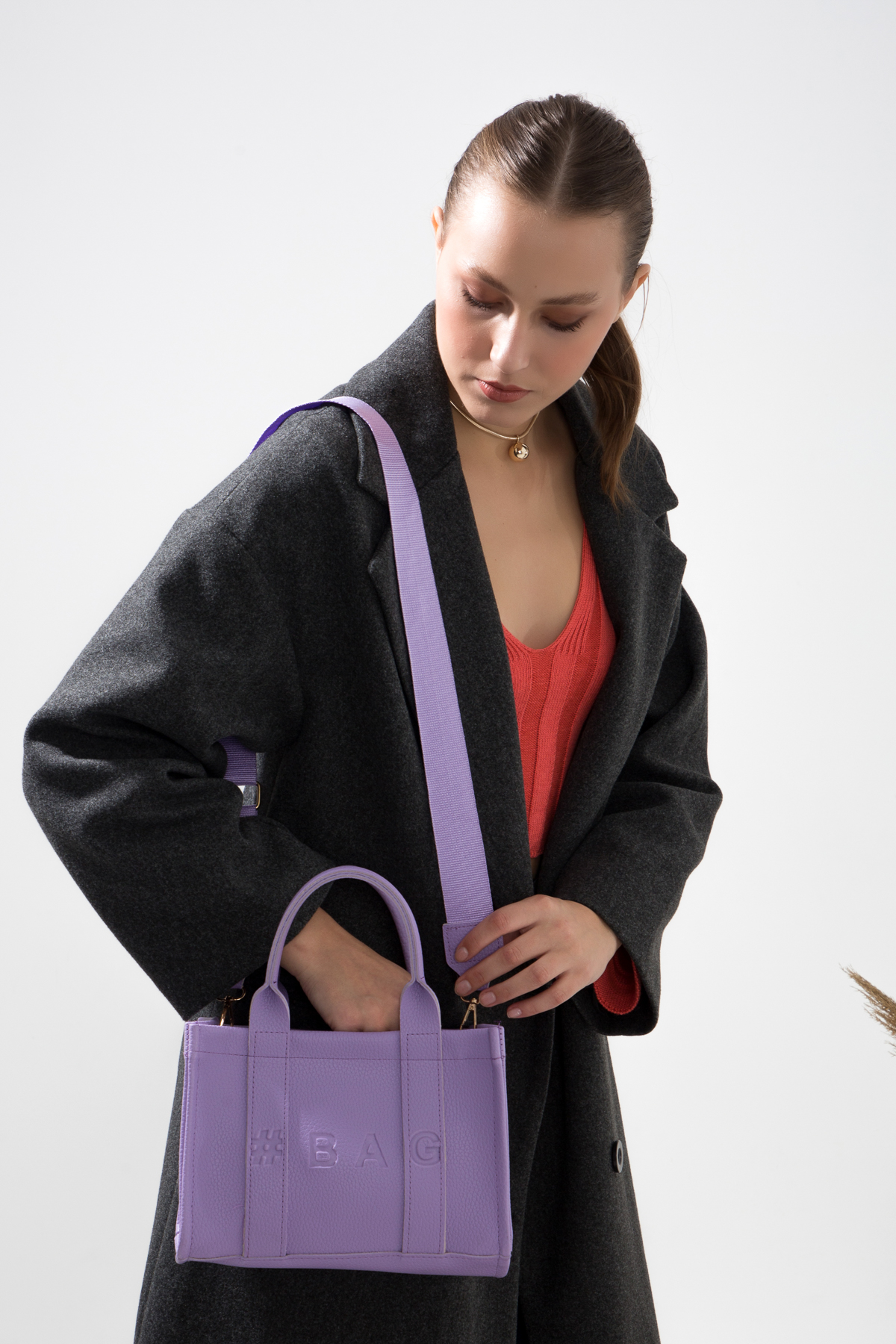 Baghashtag Lila Deri Mini Tote Çanta - Görsel 27