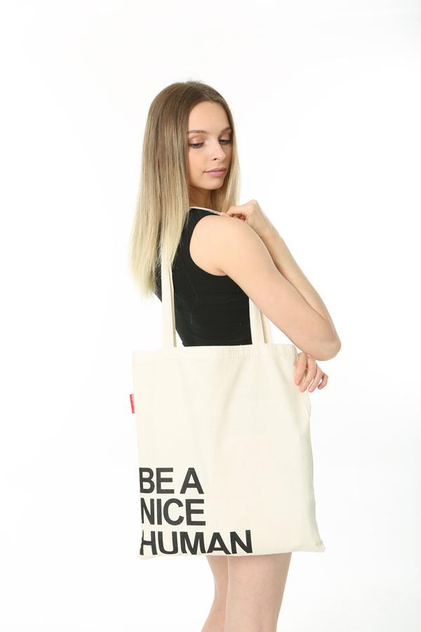 Baghashtag Be a Nice Human Baskılı Ham Bez Çanta - Görsel 13