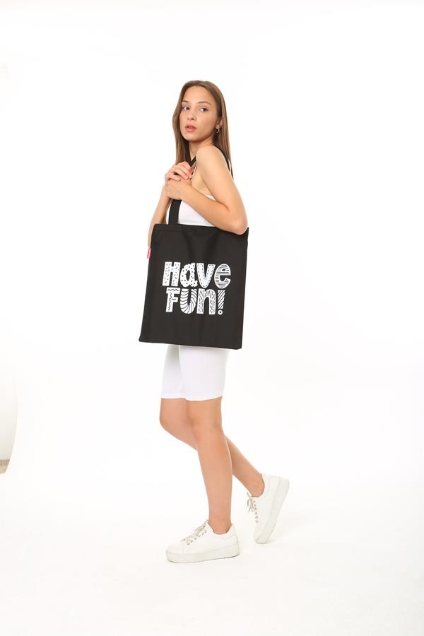 Baghashtag Siyah Bez Çanta Have Fun Baskılı - Görsel 4
