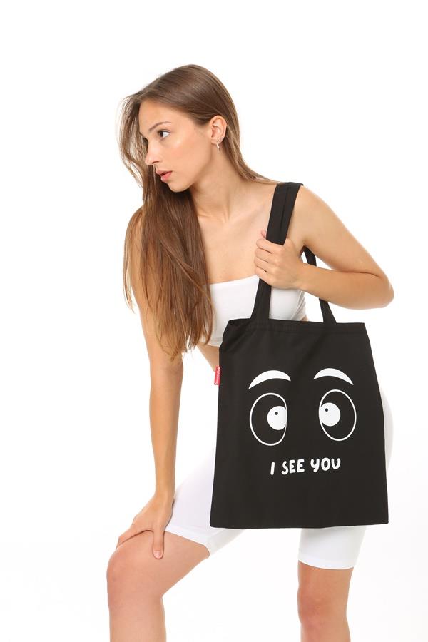 Baghashtag Siyah Bez Çanta I See You Baskılı - Görsel 7