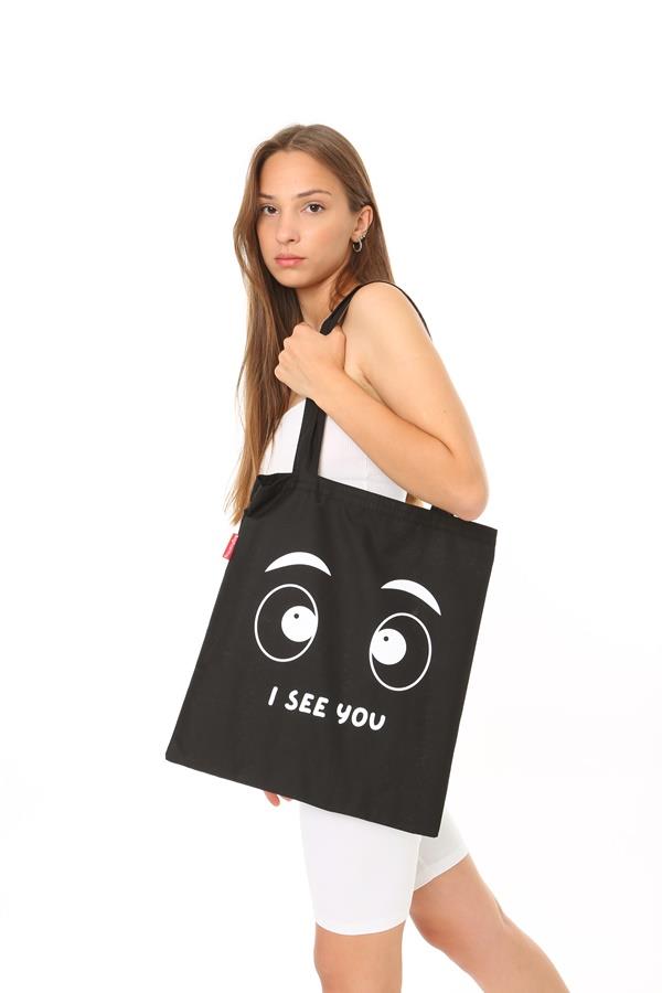 Baghashtag Siyah Bez Çanta I See You Baskılı - Görsel 9