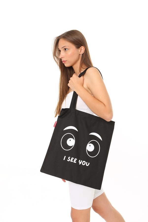 Baghashtag Siyah Bez Çanta I See You Baskılı - Görsel 10