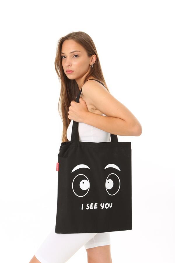 Baghashtag Siyah Bez Çanta I See You Baskılı - Görsel 11