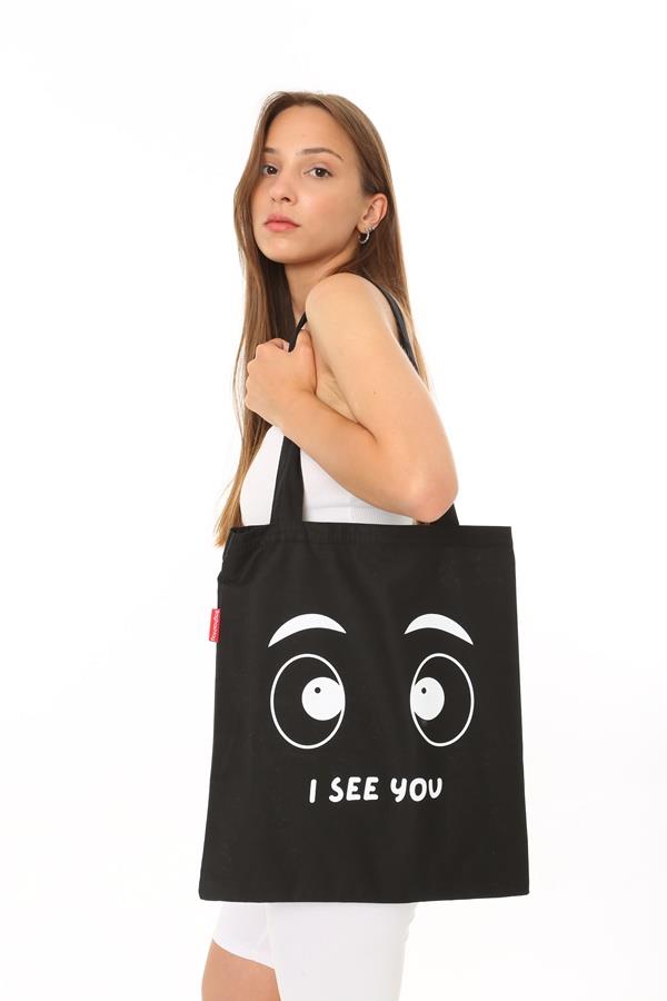 Baghashtag Siyah Bez Çanta I See You Baskılı - Görsel 12