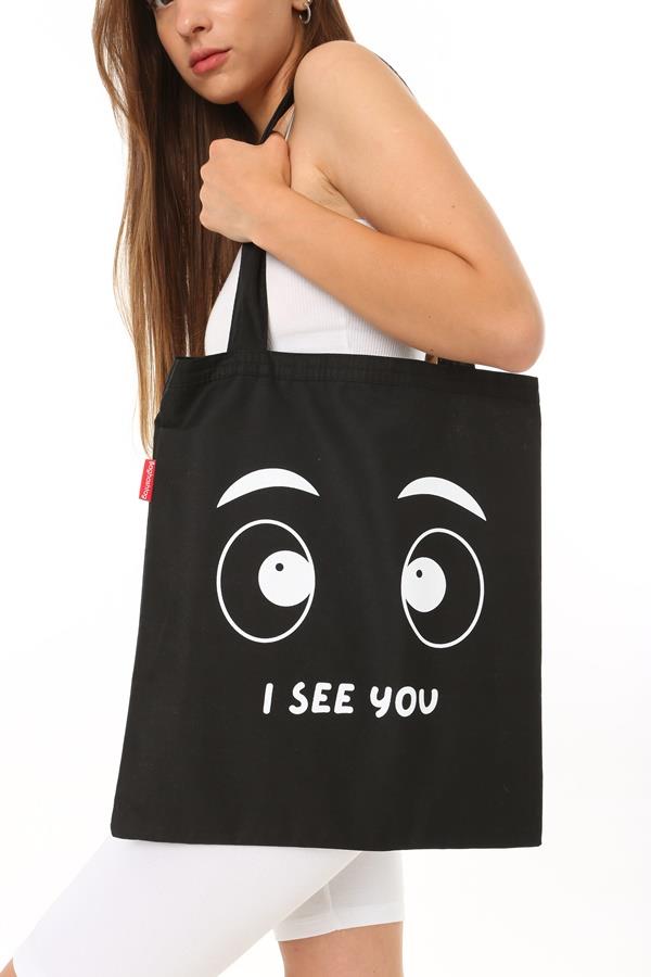 Baghashtag Siyah Bez Çanta I See You Baskılı - Görsel 13
